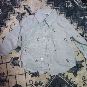 Janie and Jack Blue and White Button Down Shirt with Embroidery
